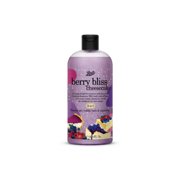 boots 3n1 shower gel, bubble bath and shampoo berry bliss cheesecake scented