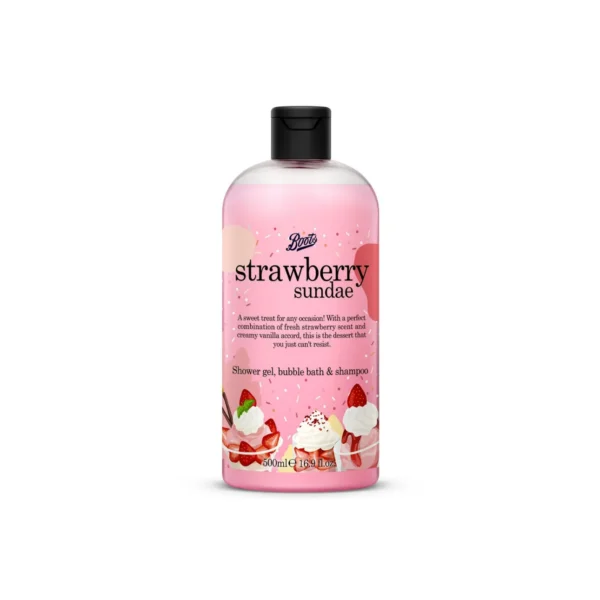 boots 3n1 shower gel, bubble bath and shampoo strawberry sundae scented